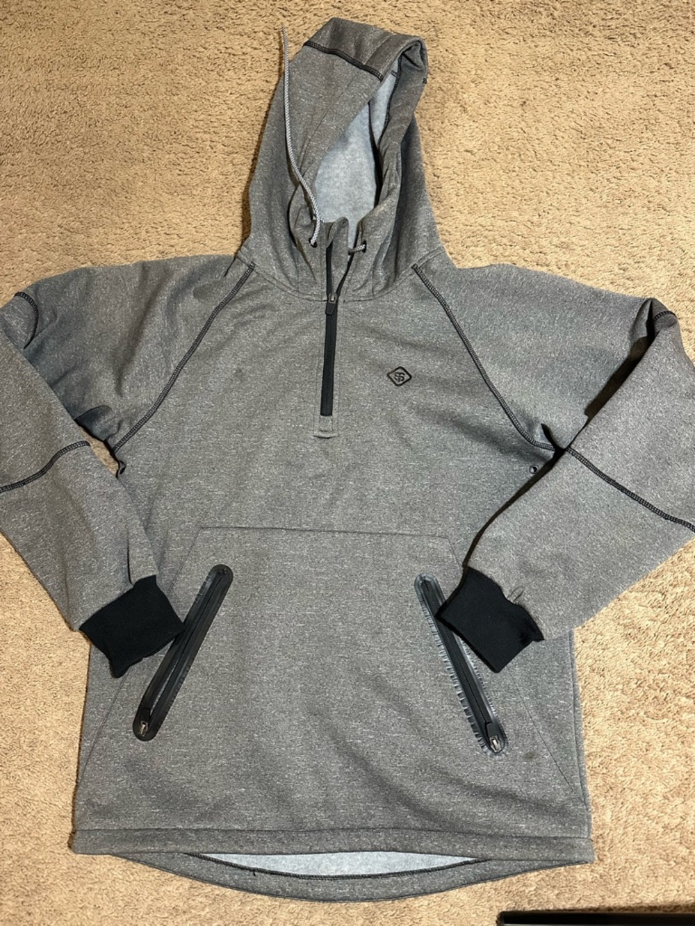 Saga Outerwear Co. Hooded Mens Sz Med 1/4 Gray Pullover Sweatshirt Snowboard Ski